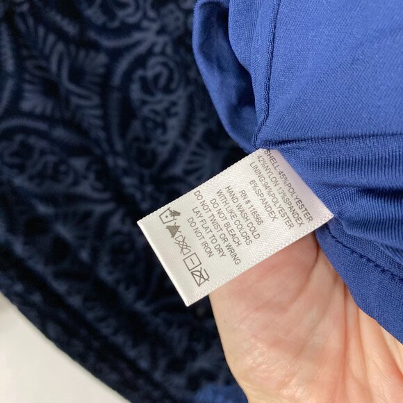 New Hillary Scott La Bellum size XL Navy Velvet Burnt-out Stretch Midi Dress - Picture 9 of 12